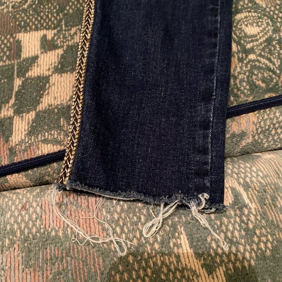 Women's Zara Jeans Blue Size 6 McBling Raw Hem Rhinestone Leg Stripe Ankle - Picture 3 of 10